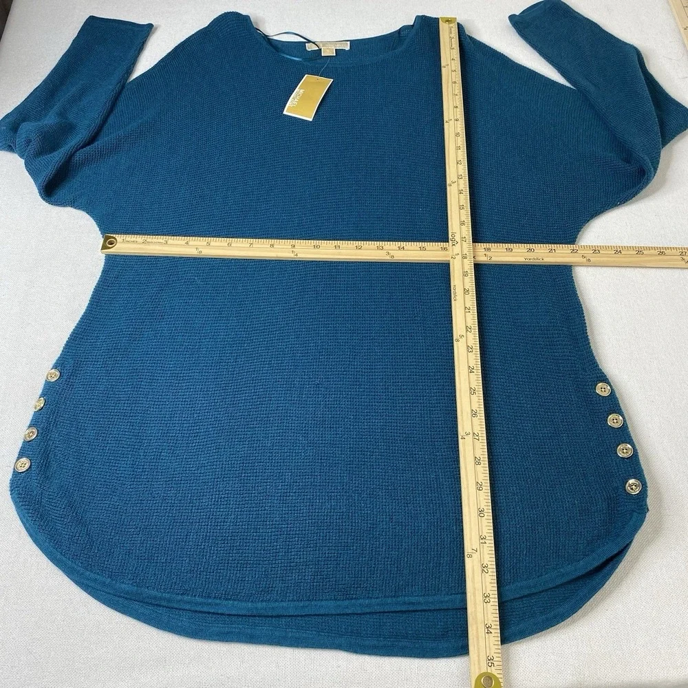 Michael Kors XL Luxe Teal Knit Tunic‎ Sweater Top Button Accents Dolman Sleeve